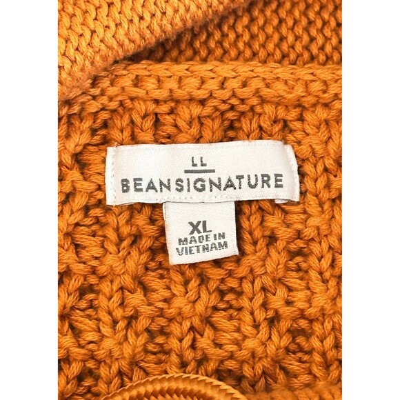 LL Bean Signature Women's Funnelneck Sweater Size XL Cable Knit Mustard Gold - Picture 7 of 9